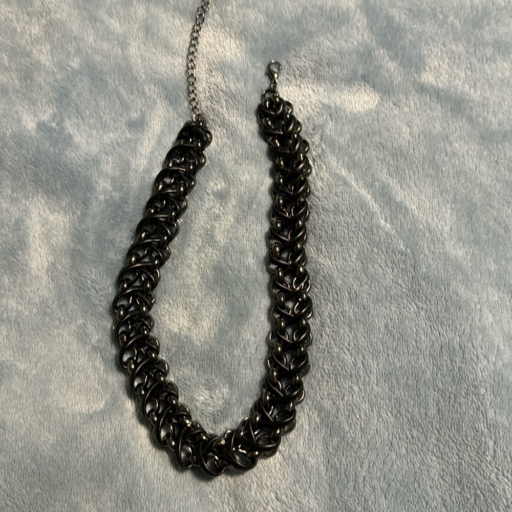 Leather and metal necklace. 16inch length